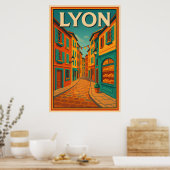 Retro Lyon Frankrijk Reizen: Mid-Century Modern Poster (Keuken)