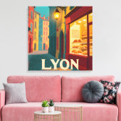 Retro Lyon: Frans stadsgezicht Canvas Afdruk (Insitu (Woonkamer))