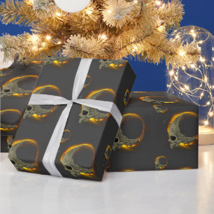 Retro maan Dode Brandende Schedel in Vuur Cadeaupapier