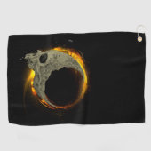 Retro maan Dode Brandende Schedel in Vuur Golfhanddoek (Horizontaal)