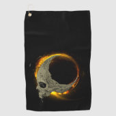 Retro maan Dode Brandende Schedel in Vuur Golfhanddoek (Voorkant)