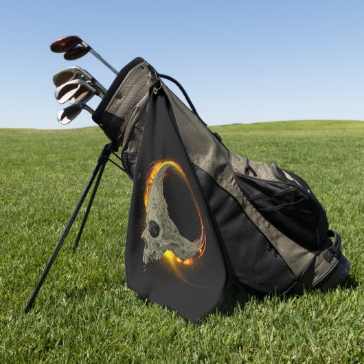 Retro maan Dode Brandende Schedel in Vuur Golfhanddoek (Groen)