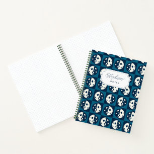 Retro Maanfasen Checker Vierkant Blauw Notitieboek