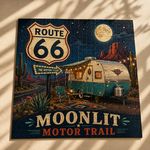 Retro Maanverlichte Camper Woestijn Snelweg Hobby Legpuzzel