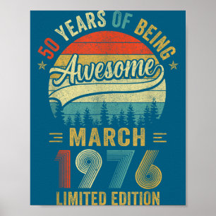 Retro Maart 1976 Oude 50e Verjaardag Mannen Vrouwe Poster