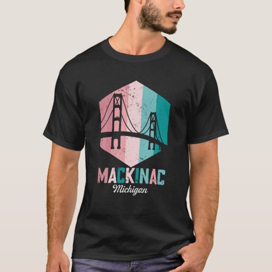 Retro Mackinac Bridge Souvenir Mackinaw MI T-shirt (Voorkant)