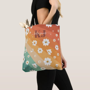 Retro Madelief Bloem Regenboog Monogram Draagtas