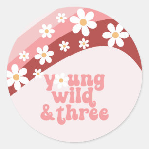 Retro madelief boho bloem 3e verjaardag ronde sticker