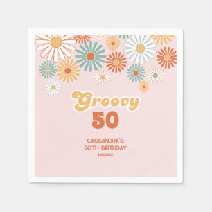 Retro Madelief Boho Groovy Bloemige Verjaardag Servet