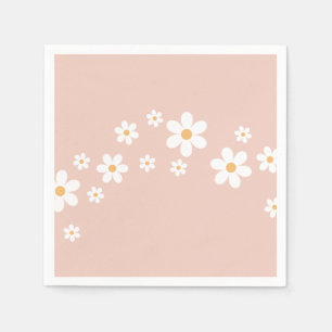 Retro Madelief Groovy Roze bloemen Servet