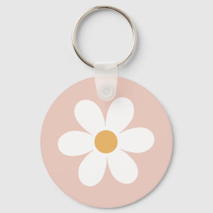 Retro madelief roze boho sleutelhanger