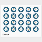 Retro madeliefje blauw ronde sticker (Vel)