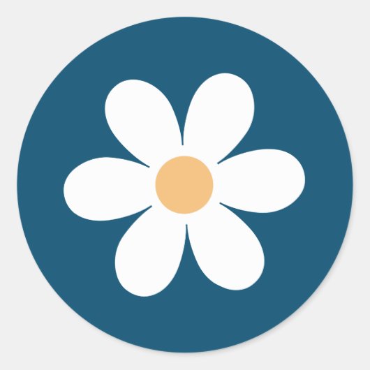 Retro madeliefje blauw ronde sticker (Voorkant)