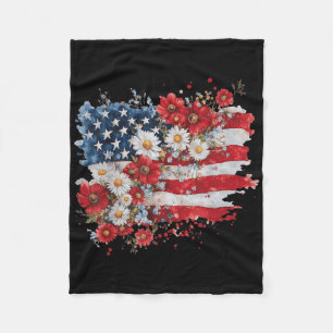 Retro Madeliefje Bloem Amerikaanse Vlag Patriottis Fleece Deken