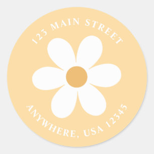 Retro madeliefje geel boho retouradreslabel ronde sticker