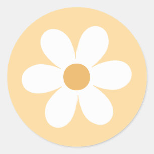 Retro madeliefje geel boho ronde sticker