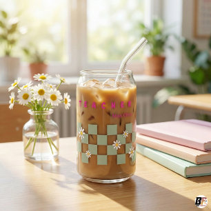 Retro Madeliefje Geruit Gepersonaliseerd Onderwijz Blikvorm Glas