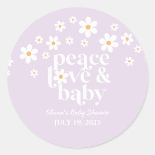 Retro Madeliefje lavendel boho Vrede Liefde Baby B Ronde Sticker