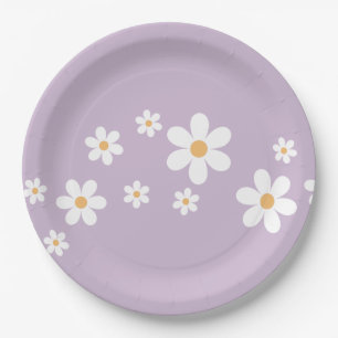 Retro Madeliefje paarse Bloemen Papieren Borden Bordje
