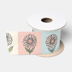 Retro madeliefje Rood Roze Aqua Blauw Bloemig Verj Lint