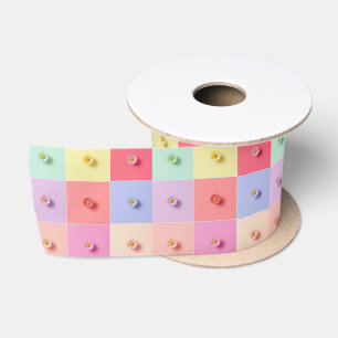 Retro madeliefje Rood Roze Aqua Blauw Bloemige Ver Lint