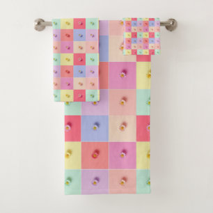 Retro madeliefje Rood Roze Blauwe Bloemen patroon Bad Handdoek