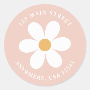 Retro madeliefje roze boho retouradreslabel ronde sticker