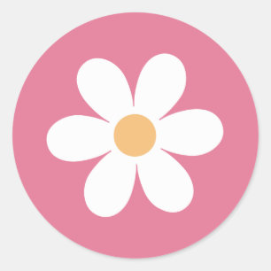 Retro Madeliefje Roze Klassieke Ronde Sticker