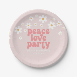 Retro Madeliefjes Vrede Liefde Feest Verjaardag Papieren Bordje
