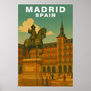 Retro Madrid, Spanje Historisch Stadplein Poster