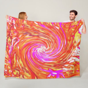 Retro Magenta en Herfstkleuren Bloemige Swirl Fleece Deken