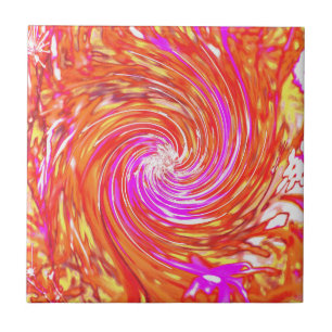 Retro Magenta en Herfstkleuren Bloemige Swirl Tegeltje
