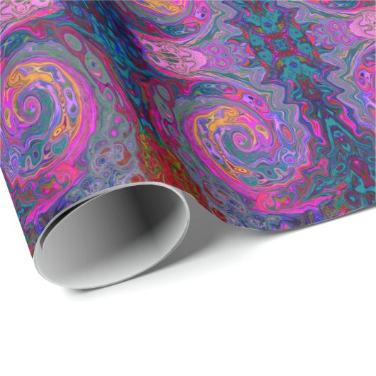 Retro Magenta, groene en Oranje Abstracte wervelko Cadeaupapier (Rol Hoek)