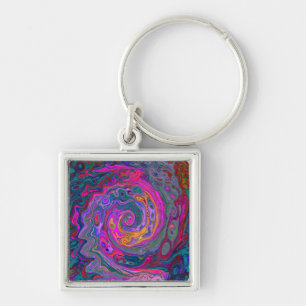 Retro Magenta, groene en Oranje Abstracte wervelko Sleutelhanger