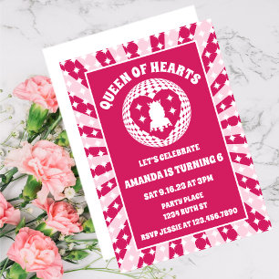 Retro Magenta Queen of Hearts Birthday Kaart