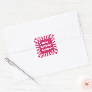 Retro Magenta Queen of Hearts Birthday Vierkante Sticker