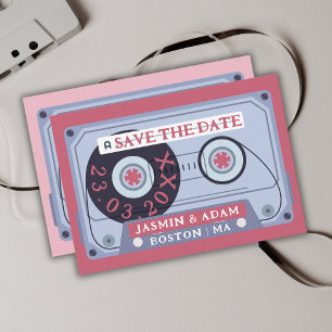 Retro Magenta Roze Cassettebandje Bruiloft Save The Date
