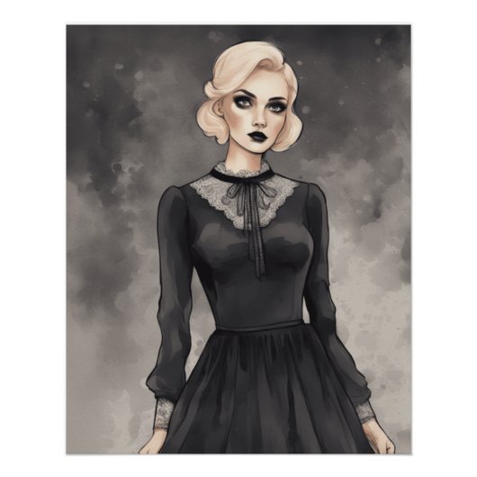 Retro Magische Jurk Ontwerp - Whimsical Couture AI Perfect Poster (Voorkant)