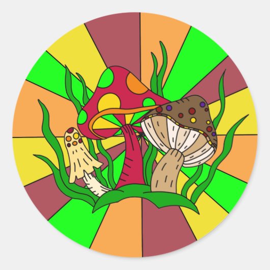 Retro Magische paddenstoelen Ronde Sticker (Voorkant)