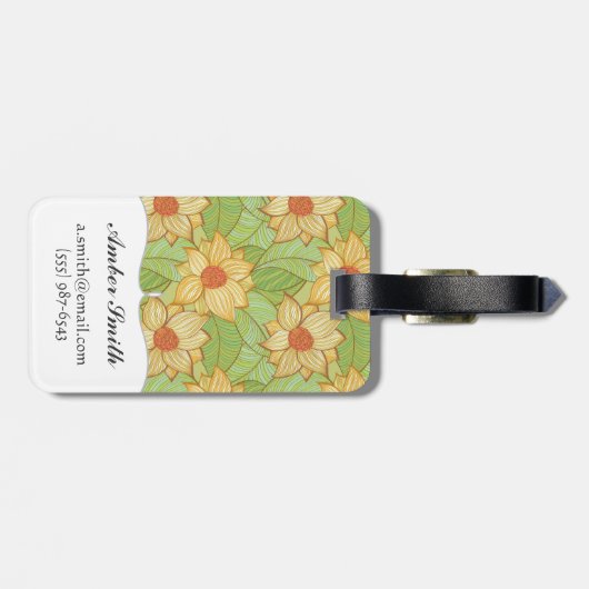 Retro Magnolia Pattern Bagagelabel (Achterkant horizontaal)