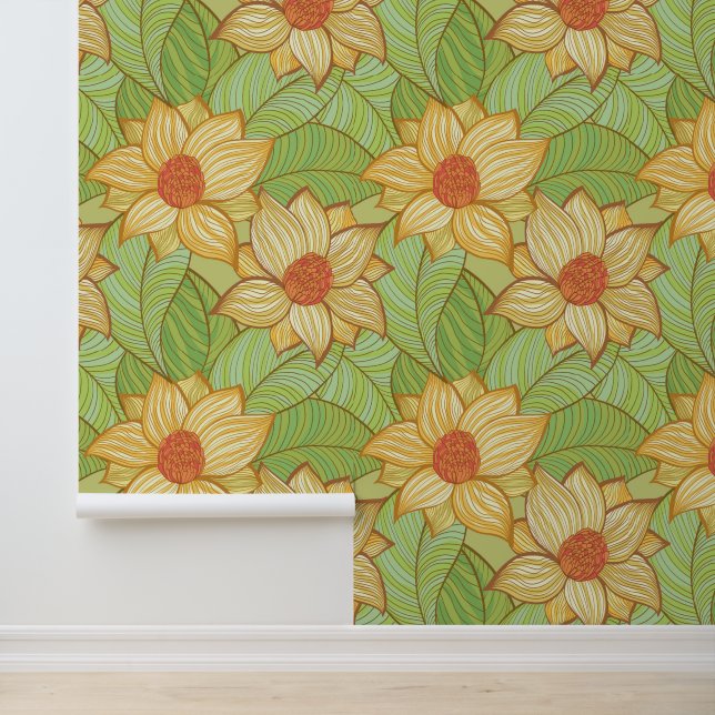 Retro Magnolia Pattern Behang (Applicatie)