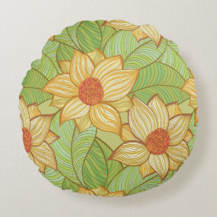 Retro Magnolia Pattern Rond Kussen