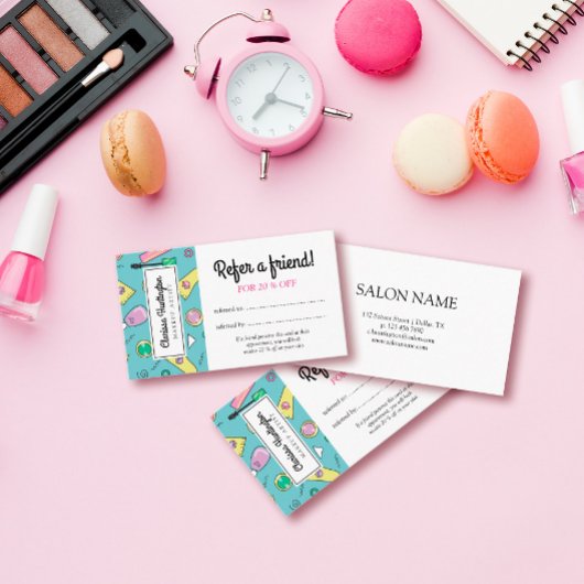 Retro make-up doedels | Een vriend doorverwijzen Aanbevelingskaartje