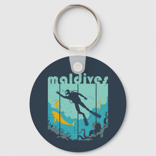  Retro Maldiven Duikend Cool Scuba Diver Sleutelhanger (Voorkant)