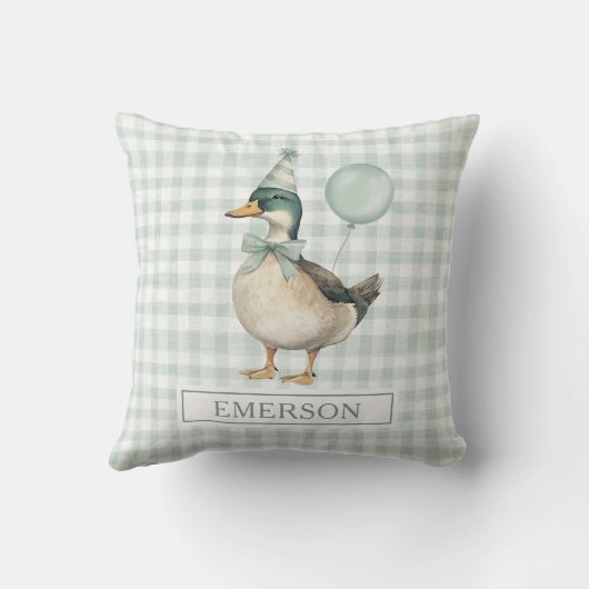 Retro Mallard Duck Sage Groene Ballon Boy Kwekerij Kussen (Achterkant)