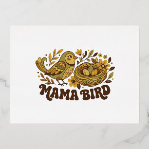 Retro Mama Bird Kunst – Illustraties uit de jaren Folie Feestdagen Briefkaart