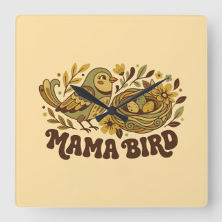 Retro Mama Bird Kunst – Illustraties uit de jaren Vierkante Klok