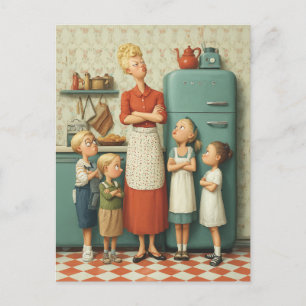 Retro Mama en Kinderen Standoff Briefkaart