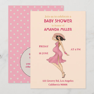 Retro Maman Brunette Baby shower Fête Invitation