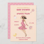 Retro mammie Brunette2 Baby shower Party Invitatio Kaart (Voorkant / Achterkant)